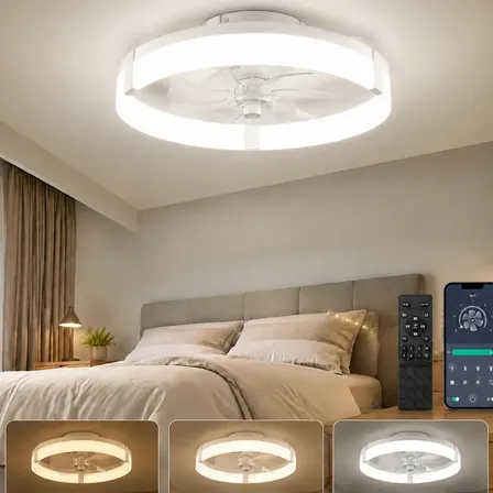 Ventilador de Teto de 50 cm com Luz LED, Motor DC Silencioso e Controle Remoto Para Sala ou Quarto