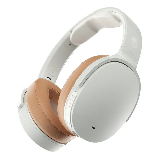 Fone de ouvido Skullcandy Hesh ANC sem fio na cor branca com almofadas acolchoadas em tom bege claro e controles laterais visíveis
