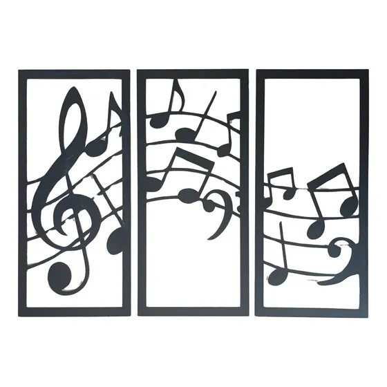 Trio De Quadros Em Mdf Notas Musicais
