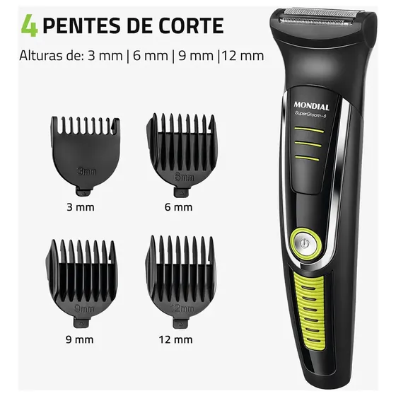 Cortador De Cabelo Mondial Super Groom 6 Bg-04 Melhor Categ Preto/verde