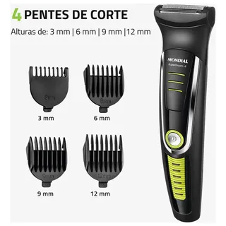 Cortador De Cabelo Mondial Super Groom 6 Bg-04 Melhor Categ Preto/verde