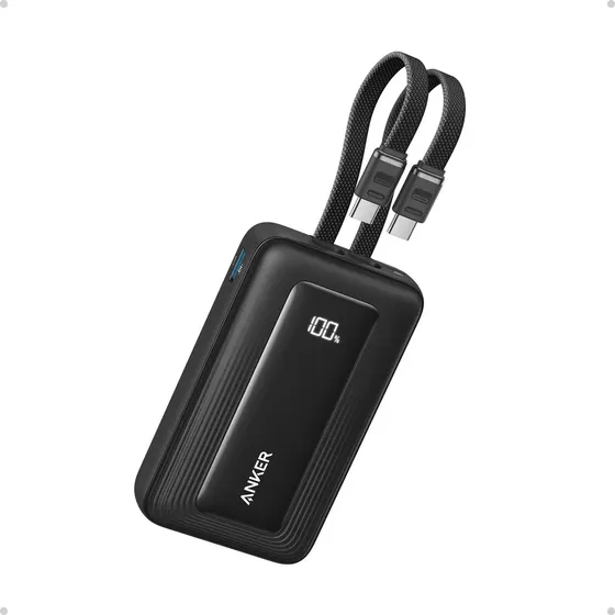 Power Bank Anker Zolo 10000mAh, Cable USB‑C Integrado Doble, Carga Rápida 35W, Compacto y Portátil, Compatible con iPhone 15/16/17, Samsung, Xiaomi y Motorola, Color Negro