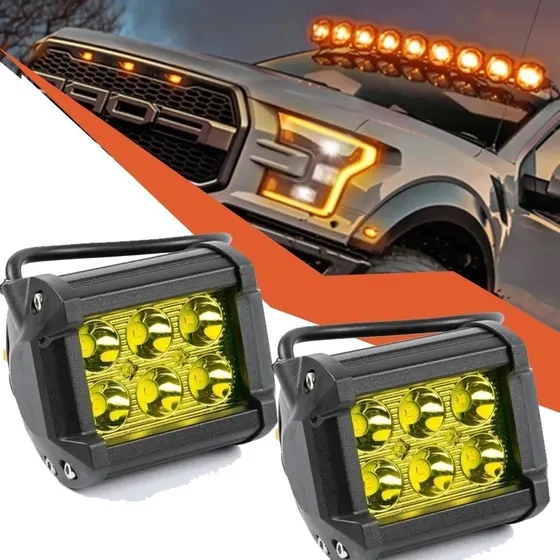Faro Reflector Barra 12v 24v Led 22w Luz Amarilla Ambar X 2