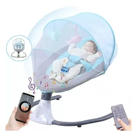 Columpio Mecedora Eléctrica Bebé Con Mosquitero Cuna Música Color Azul