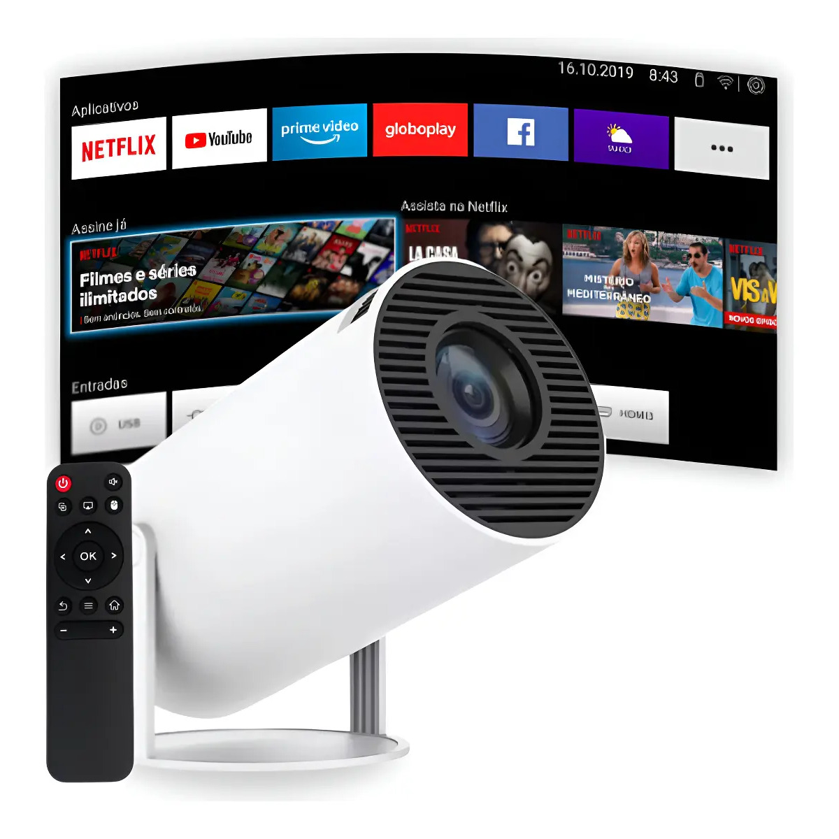Projetor Portátil 4k Hd Android 11.0 Smart Wifi 5g Bluetooth Branco 127/220v Projetor Portátil 4k Hd Android 11.0 Smart Wifi 5g Bluetooth Branco 127/220v