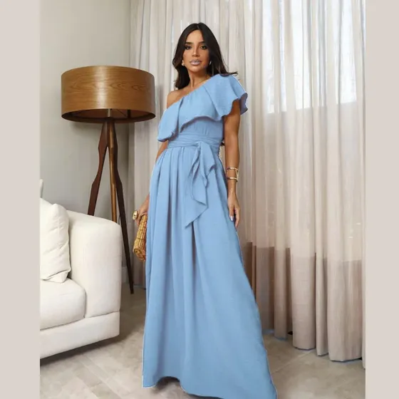 Vestido Longo Feminino Soltinho Nula Manga Elegante De Festa