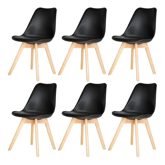 Silla De Comedor Flia Hdc Group Tulip Set 6 Unidades Color Negro Eco Cuero