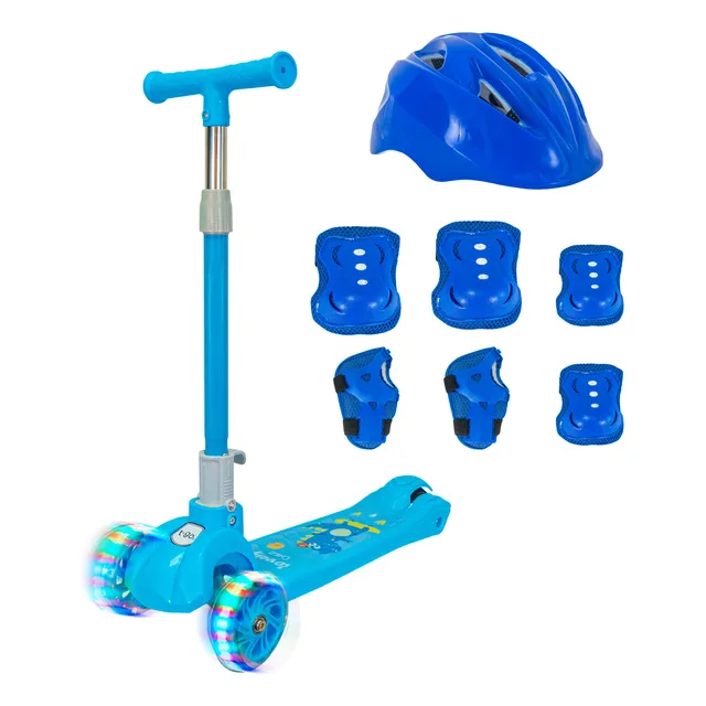 Monopatín Con Luces T-go 3 Ruedas + Casco Y Protecciones