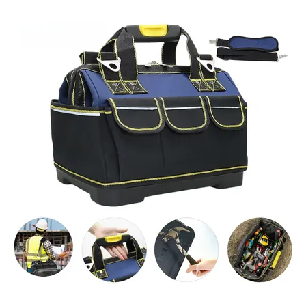 Bolsa Ferramentas Eletricista Grande Reforçada Fundo Rígido Azul