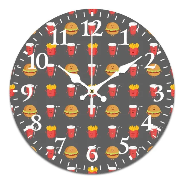 Papa Frita Hamburguesa Cola Reloj Pared Simple Arte Redondo