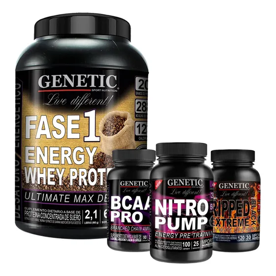 Proteína Fase 1  Nitro Pump Aminos Bcaa Ripped Black Genetic