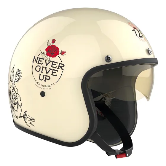 Casco para moto abierto Hawk 721 Never Give Up Beige Brillante M