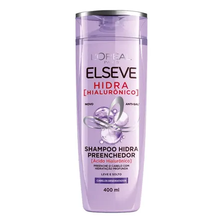Shampoo Preenchedor Hidratação Profunda E Cabelos 7x Mais Fortes Com Ácido Hialurônico Para Todos Os Tipos De Cabelo, Hidra Hialurônico L'oréal Paris Elseve, 400ml