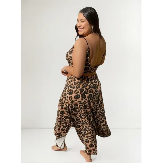 Vestido Longo Feminino Animal Print  Oncinha Boho Chique