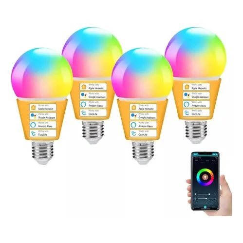 4 Focos Inteligentes Wifi Rgb Led 9w 850lm For Homekit Alexa