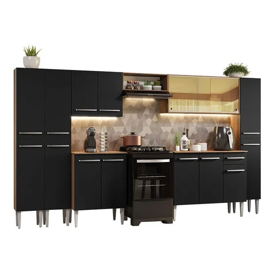 Cocina Integral Completa Modular Madesa Emilly 325cm Color Marrón/negro 04