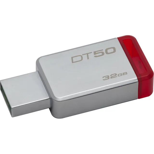 Memoria USB Kingston DataTraveler 50 DT50 32GB 3.1 Gen 1 plateado y rojo