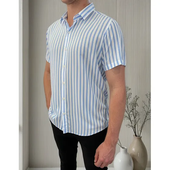 Camisa Manga Corta Viscosa Floread Floreada Hombre Caballero