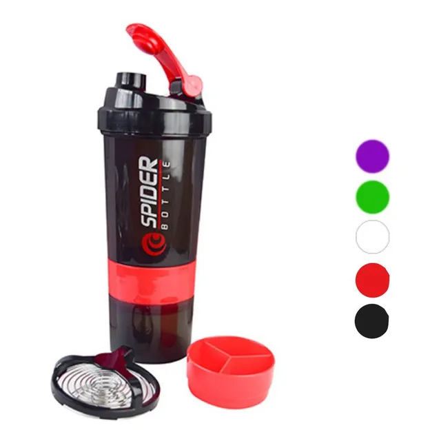 Botella Shaker Shaker Spider de 500 ml, 3 divisiones, colores verde