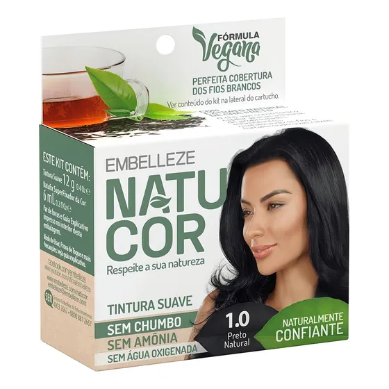 Tintura Cabelo Vegana Preto Natural 1.0 Natucor Embelleze