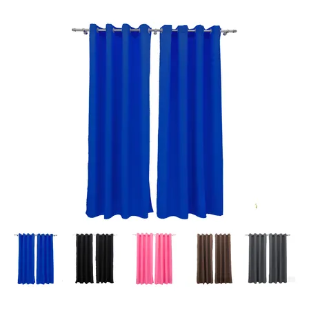 Cortina Oxford Ilhós Para Sala E Quarto 3,00m X 1,70m Azul Cozzilar