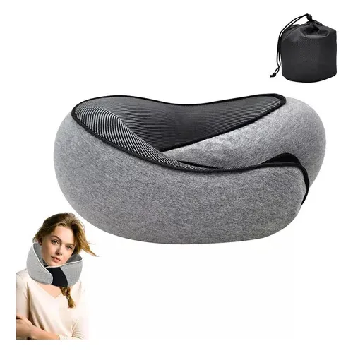 Encosto De Cabeça De Viagem Com Velcro Cinza Em Forma De U