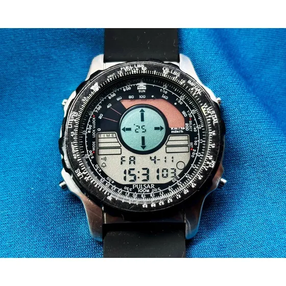 Citizen Pulsar Windsurf Mod 6020 Funciona Tudo Década De 90 Preto Preto Preto