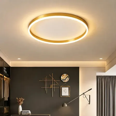 Plafon de Teto LED Bivolt Dourado 40cm com 3 Cores de Luz para Sala
