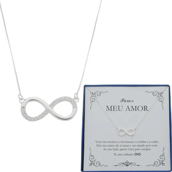 Presente colar feminino prata 925 esposa namorada noiva amor cor colar infinito