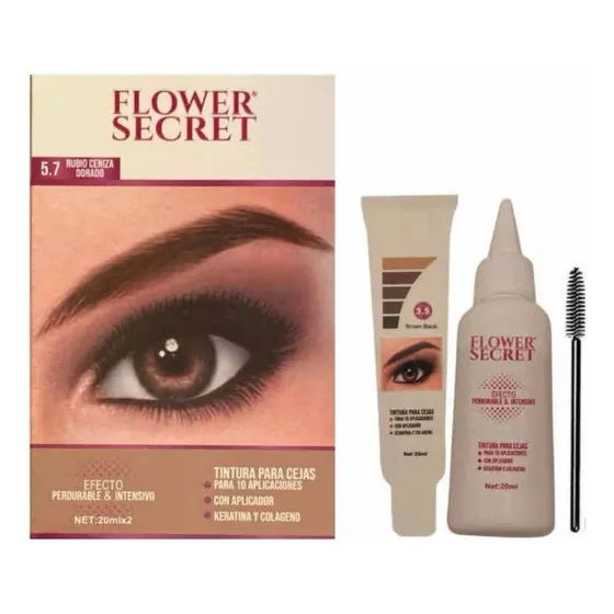 Tintura Para Cejas Semi Permanente Flower Secret 20ml. Tono 5.7 RUBIO CENIZA DORADO