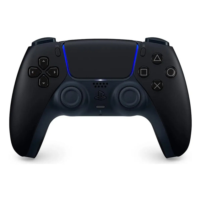 Controle sem fio DualSense para PlayStation 5 na cor preta Midnight Black visto de frente
