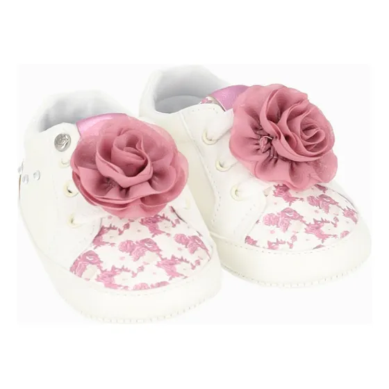 Zapatilla Recién Nacida Con Flores Blanco Limonada