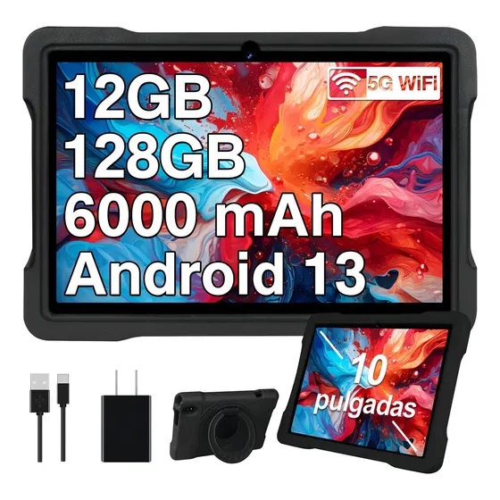 Tablet JUSYEA J5 10 pulgadas android 13 color negro con funda eva negra