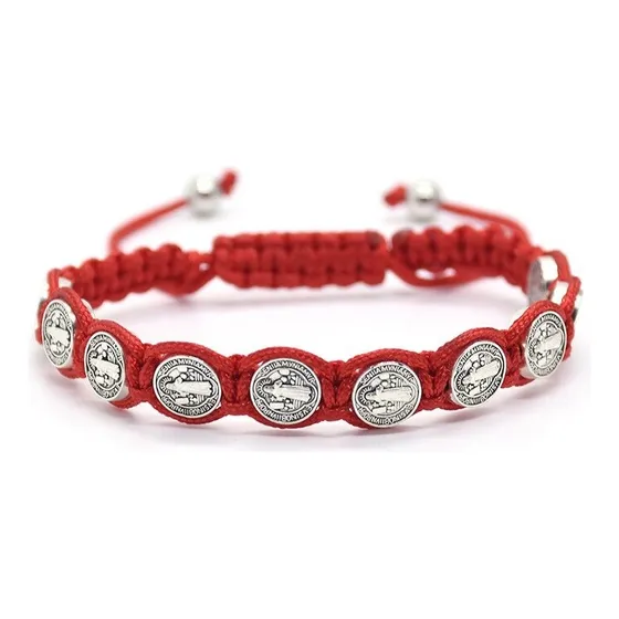 Pulsera Hilo Rojo San Benito Protector 10 Medallas