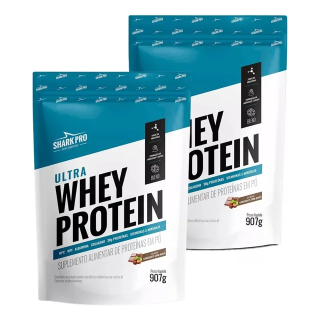 Kit 2x Whey 100% Concentrado Ultra Protein Refil 907g Shark