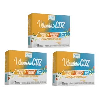 Kit 3 Vitamina Cdz Zinco + C + D Equaliv 30 Cápsulas. Sem Sabor