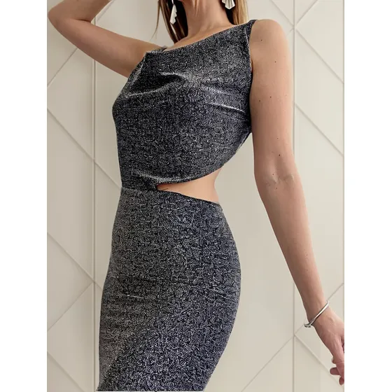 Vestido Corto Con Escote Lurex Brillante Fiesta Mujer
