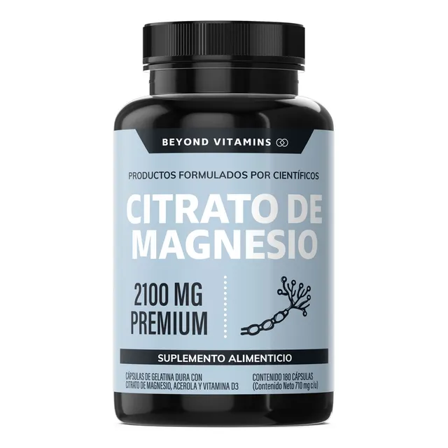 Beyond Vitamins | Citrato de Magnesio 2100mg con Acerola y Vitamina D3 - Suplemento alimenticio de Magnesium Citrate | 180 capsulas