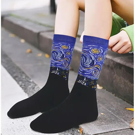 Medias Noche Estrellada Van Gogh Unisex Calidad