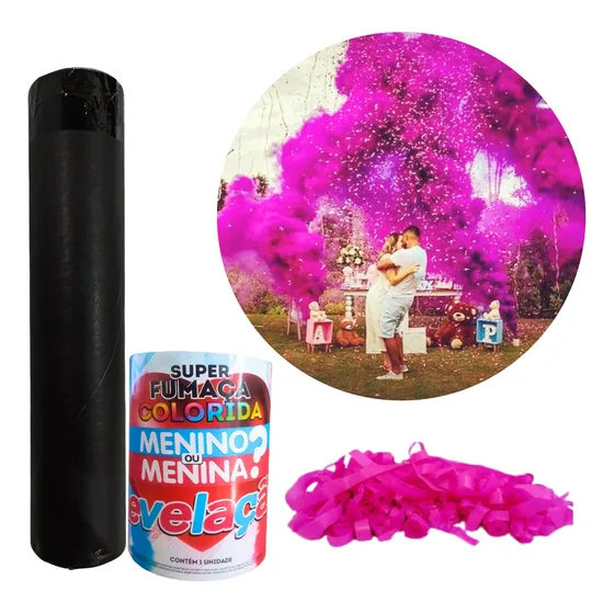 Kit Canhão Serpentina + Fumaça Lata Chá Revelação Pavio