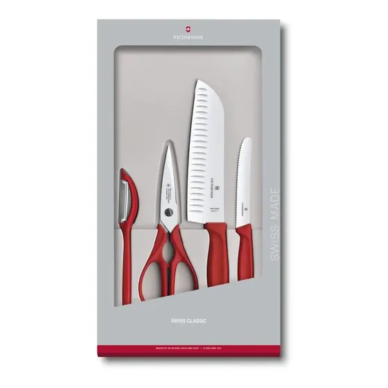 Juego De Cocina 4pzas. 2 Cuchillos Pelador Tijera Victorinox