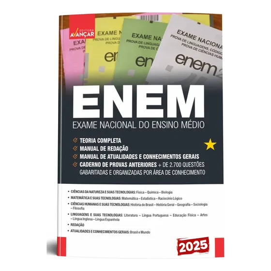 Apostila Enem 2025 - Teoria Completa + Redação + Atualidades + Provas - Editora Avançar