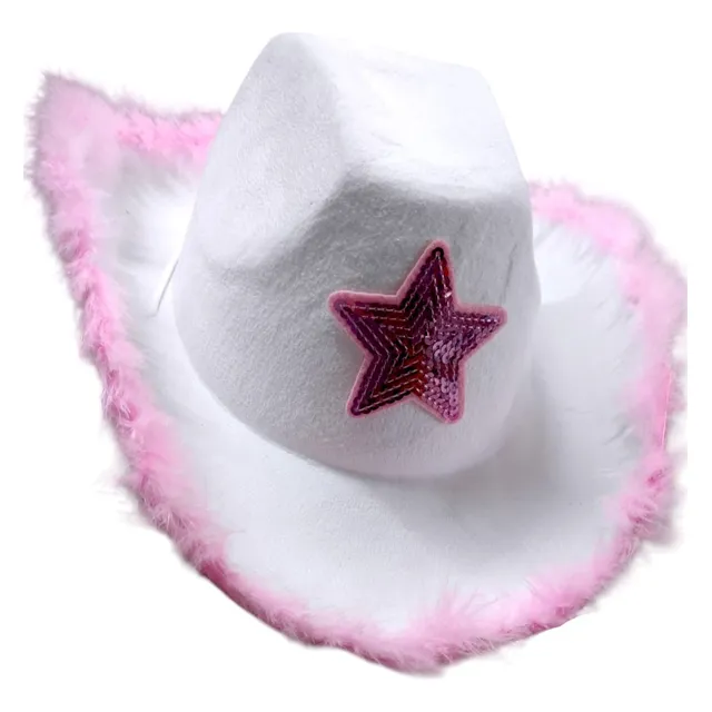 Sombrero Vaquero Peluche Blanco Fieltro Rbd Concierto Fiestas