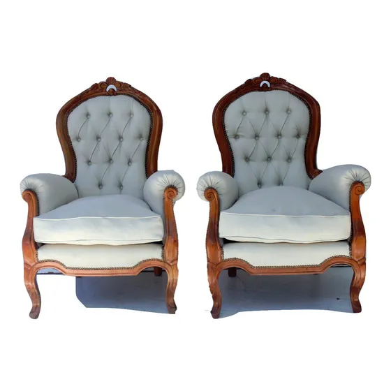 Par De Sillones Estilo Colonial Ingles De 1 Cuerpo En Lino