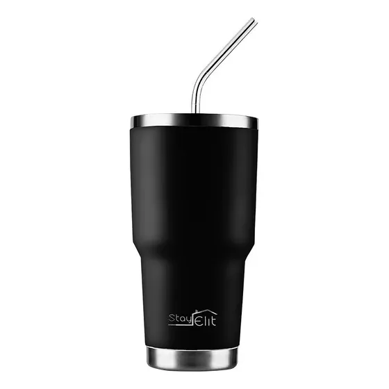 Termo Yeti De 30 Oz Acero Inoxidable Con Popote Y Cepillo Color Negro TERMO-1NG