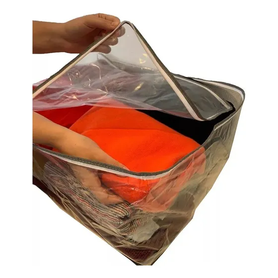 Organizador De Ropa Frazadas Placard O Bajo Cama C/cierre Color Transparente