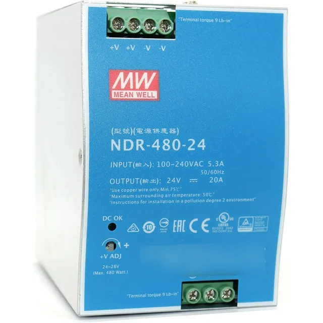 Fuente De Poder A Riel 480w 24vcd Mean Well Ndr480-24