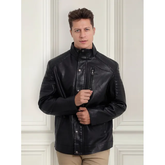 Jaqueta Masculina Couro Com Gola E Ziper