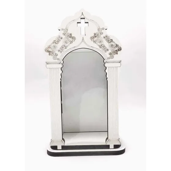 Oratório Capela Para Imagem Santa 20cm Madeira Tabaco Branca