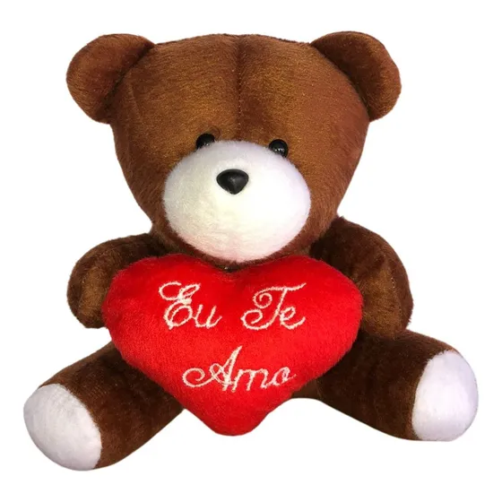 Urso De Pelúcia Marrom Com Coração Eu Te Amo Bordado